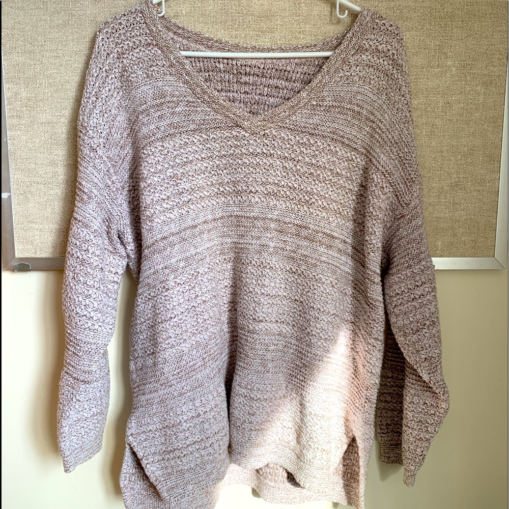 Neutral knit v-neck sweater